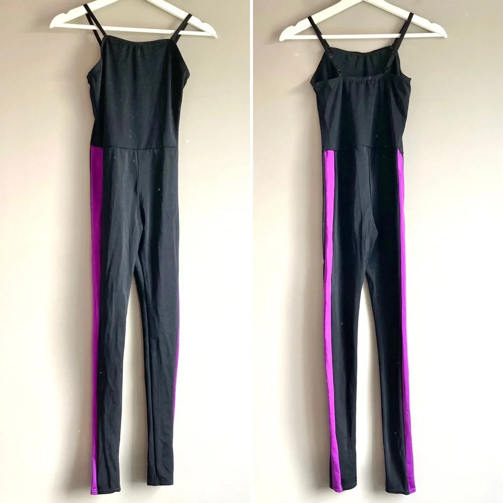 Weissman dance costume snap yo fingers hip hop purple plaid black unitard large